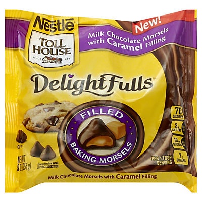 slide 1 of 5, Toll House Milk Chocolate Morsels, with Caramel Filling, 9 oz