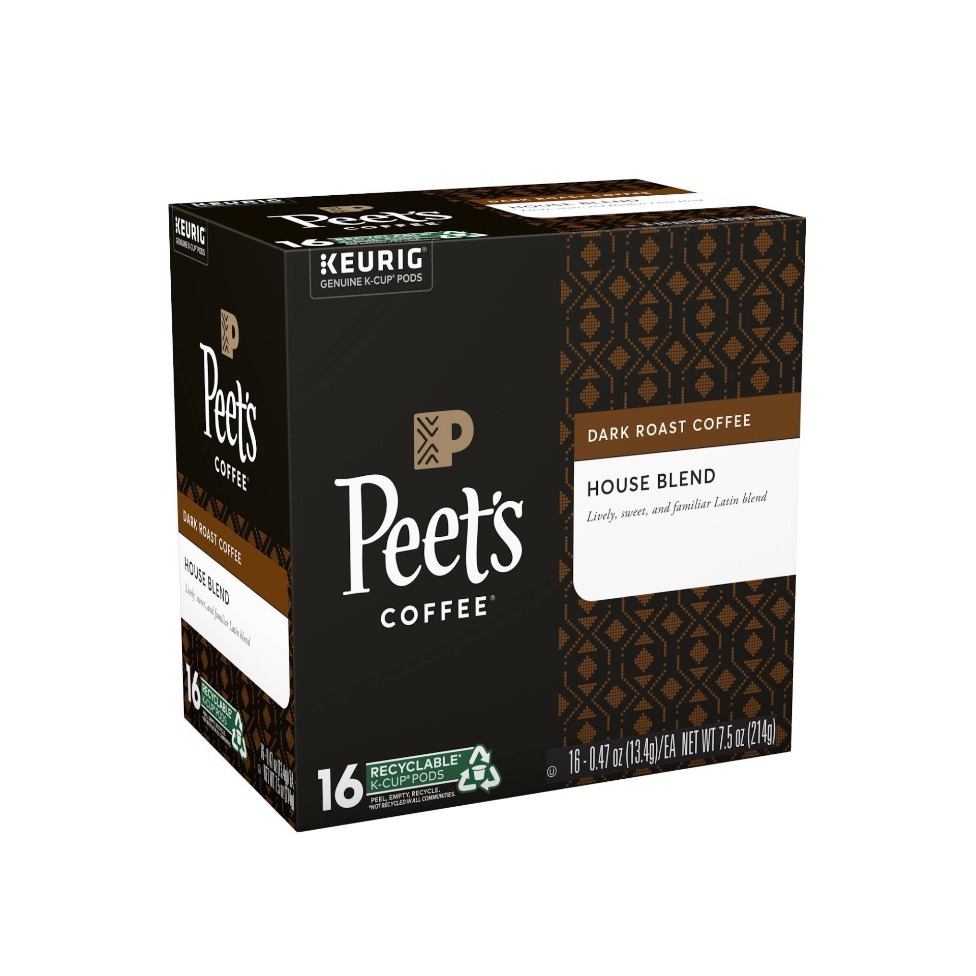 slide 1 of 7, Peet's Coffee House Blend Deep Roast Coffee K-Cup Pods, 16 ct