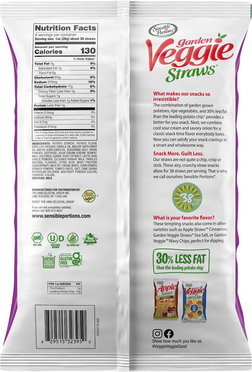 slide 3 of 7, Sensible Portions Garden Veggie Straws Sour Cream & Onion Flavored Vegetable & Potato Snack 6 oz. Bag, 6 oz