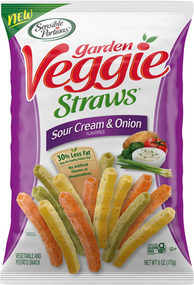 slide 4 of 7, Sensible Portions Garden Veggie Straws Sour Cream & Onion Flavored Vegetable & Potato Snack 6 oz. Bag, 6 oz