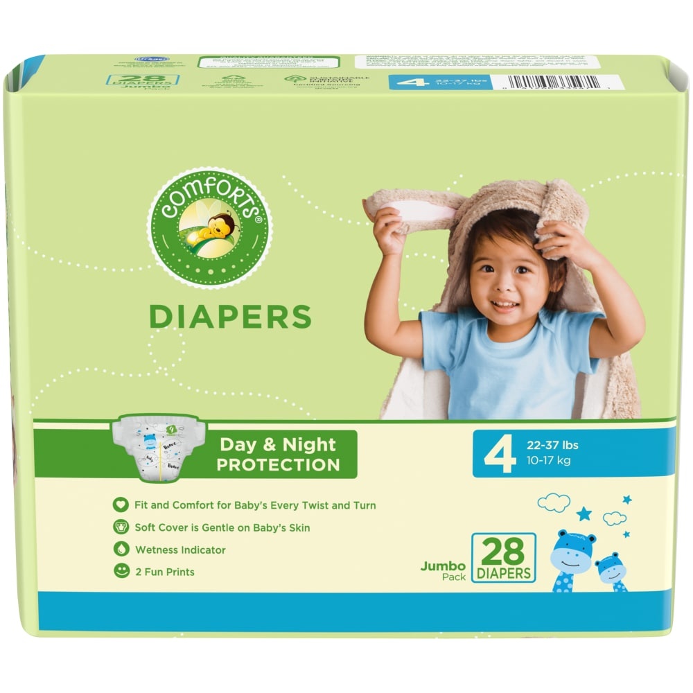 slide 1 of 1, Comforts Day Night Protection Size 4 Baby Diapers Jumbo Pack, 28 ct