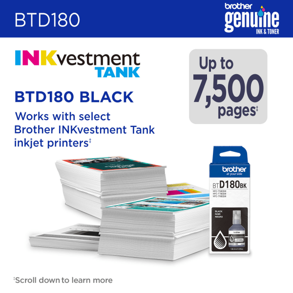 slide 7 of 7, Brother BTD180BK Black High Yield Ink Bottle, 1 ct