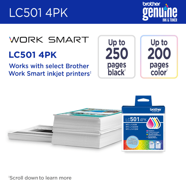 slide 7 of 7, Brother LC5014PK Standard Yield Black, Cyan, Magenta, and Yellow Ink Cartridges, 4 pack, 1 ct
