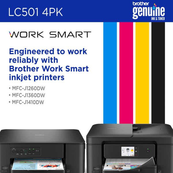 slide 3 of 7, Brother LC5014PK Standard Yield Black, Cyan, Magenta, and Yellow Ink Cartridges, 4 pack, 1 ct