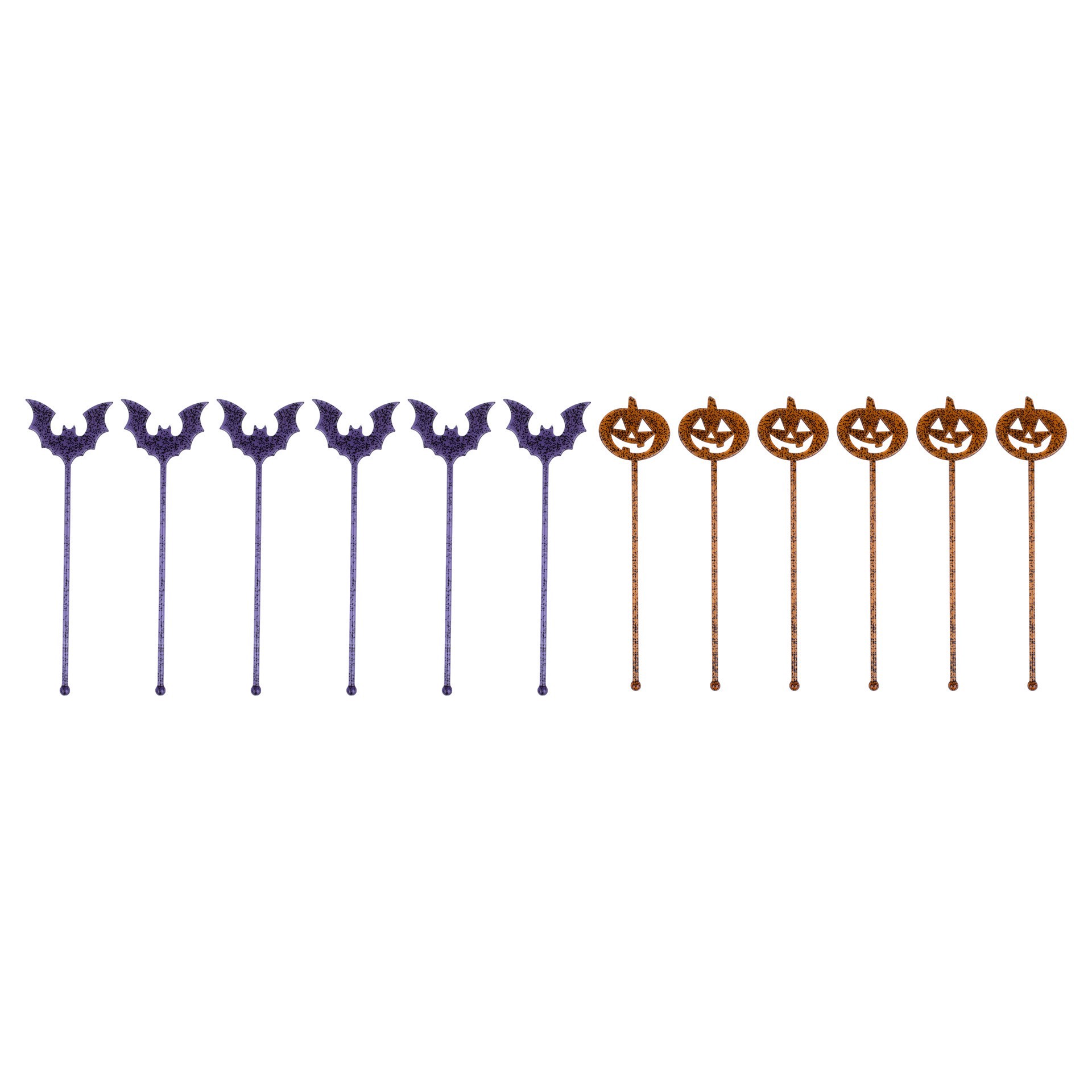 slide 3 of 3, 8" Trick-Or-Treat Jack-O'-Lantern & Bat Drink Stirrers, 12ct. By Makery, 12 ct