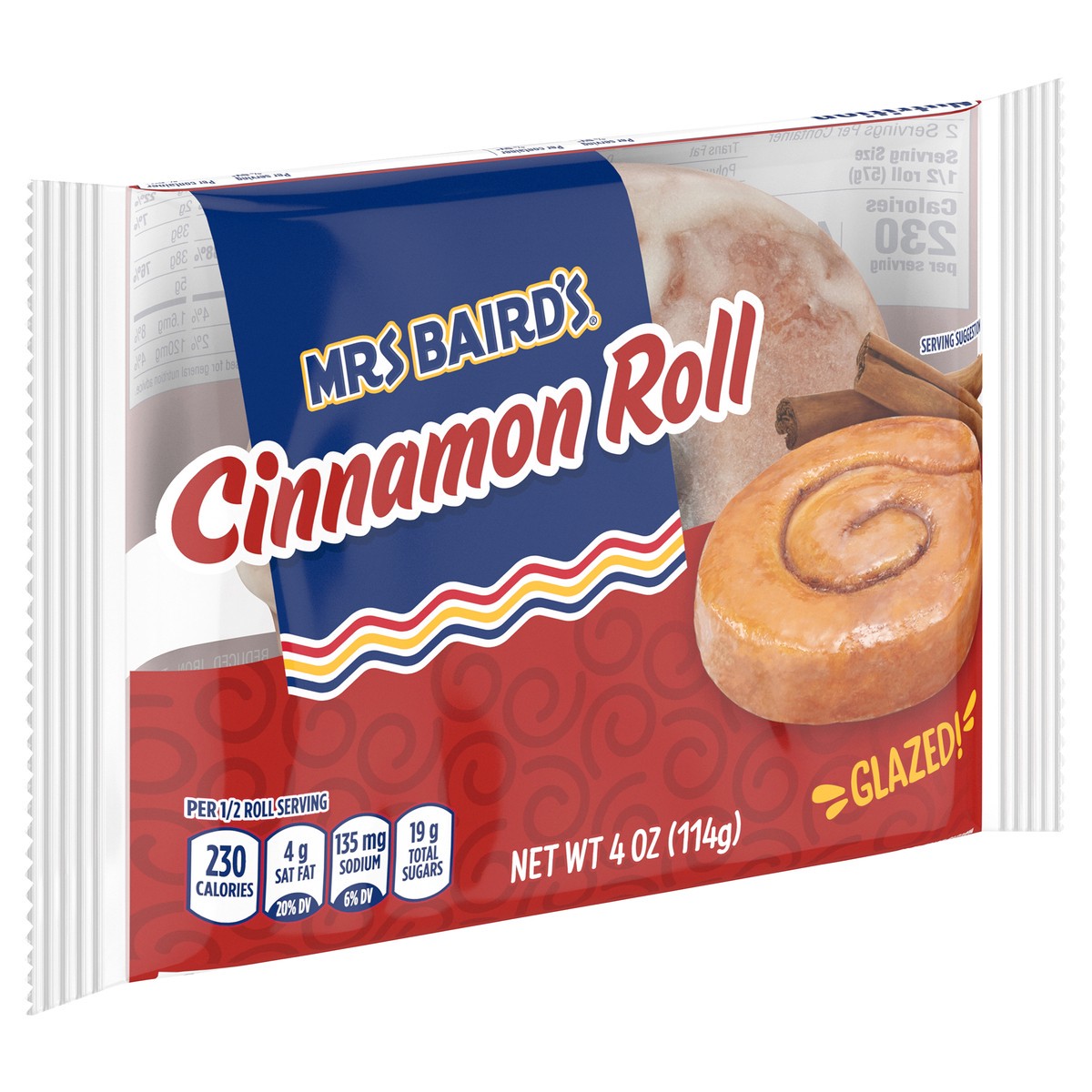 slide 6 of 9, Mrs. Baird's Glazed Cinnamon Roll, Individually Wrapped, 4 oz, 1 ct