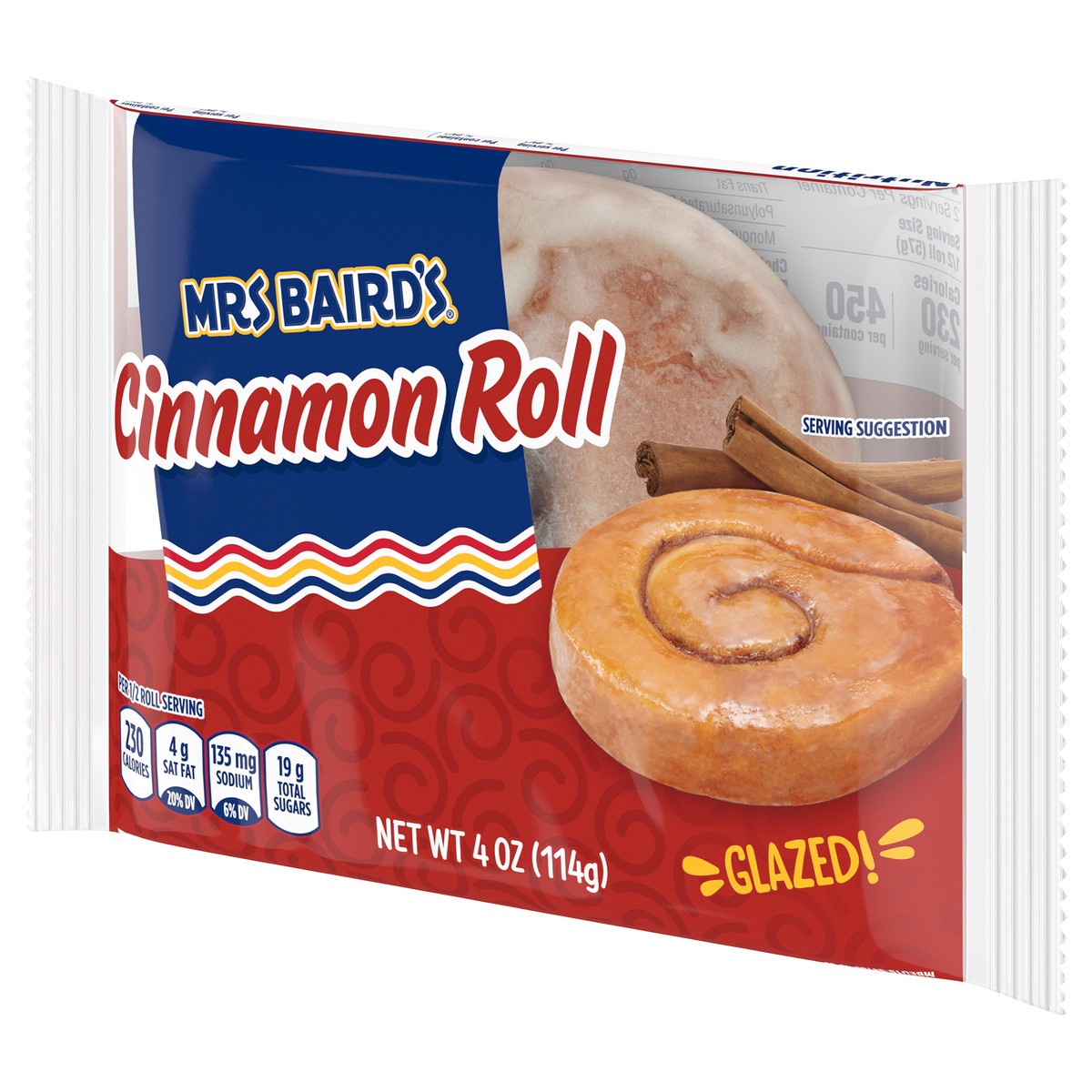 slide 8 of 9, Mrs. Baird's Glazed Cinnamon Roll, Individually Wrapped, 4 oz, 1 ct