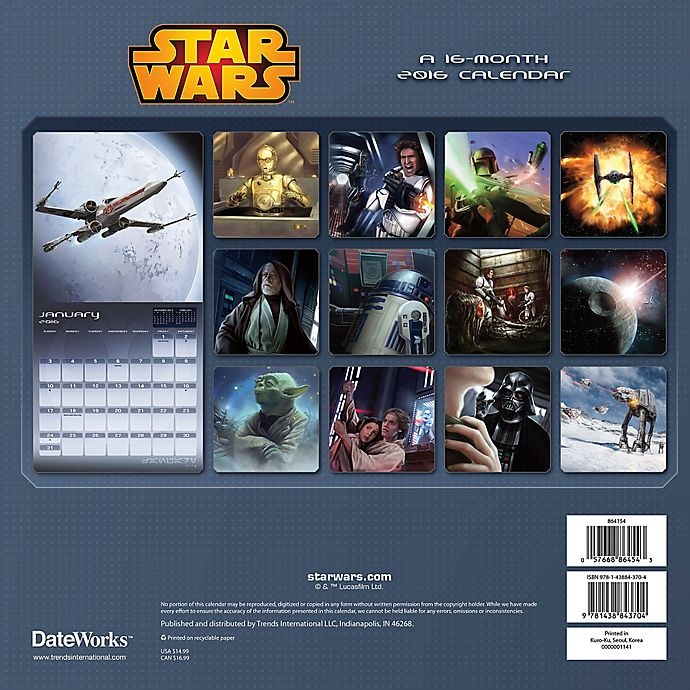 slide 4 of 4, Star Wars Saga 2016 Wall Calendar, 1 ct