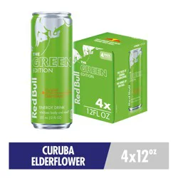Red Bull Green Edition Energy Drink, Curuba Elderflower, 12 fl. oz., Pack of 4 cans, with 114mg Caffeine, Taurine & B Vitamins