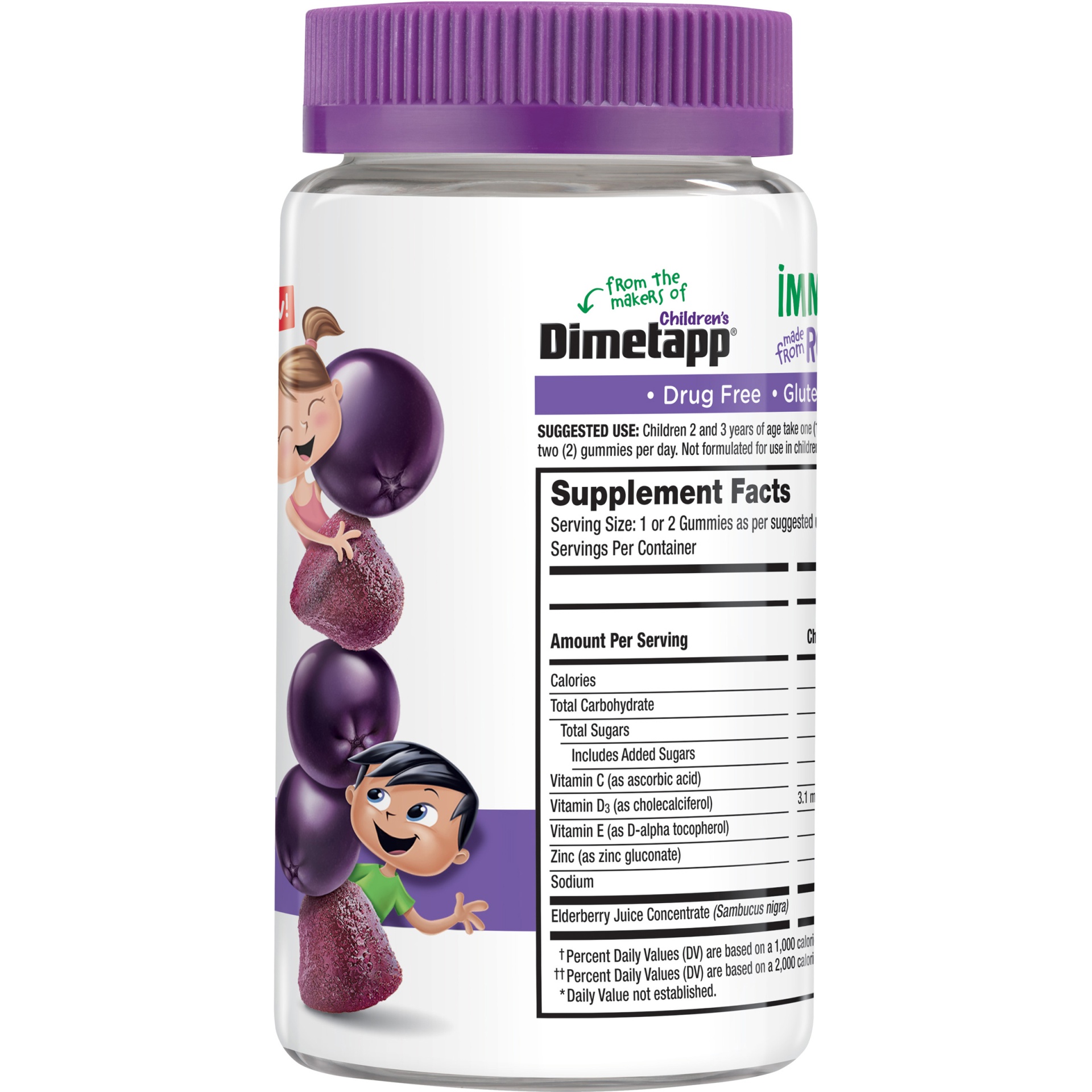 slide 5 of 7, Dimetapp Elderberry Gummies Immune Support For Kids, Vitamins C, D, E, & Zinc, No Artificial Colors, Flavors Or Sweeteners, 44 Gummies, 44 ct