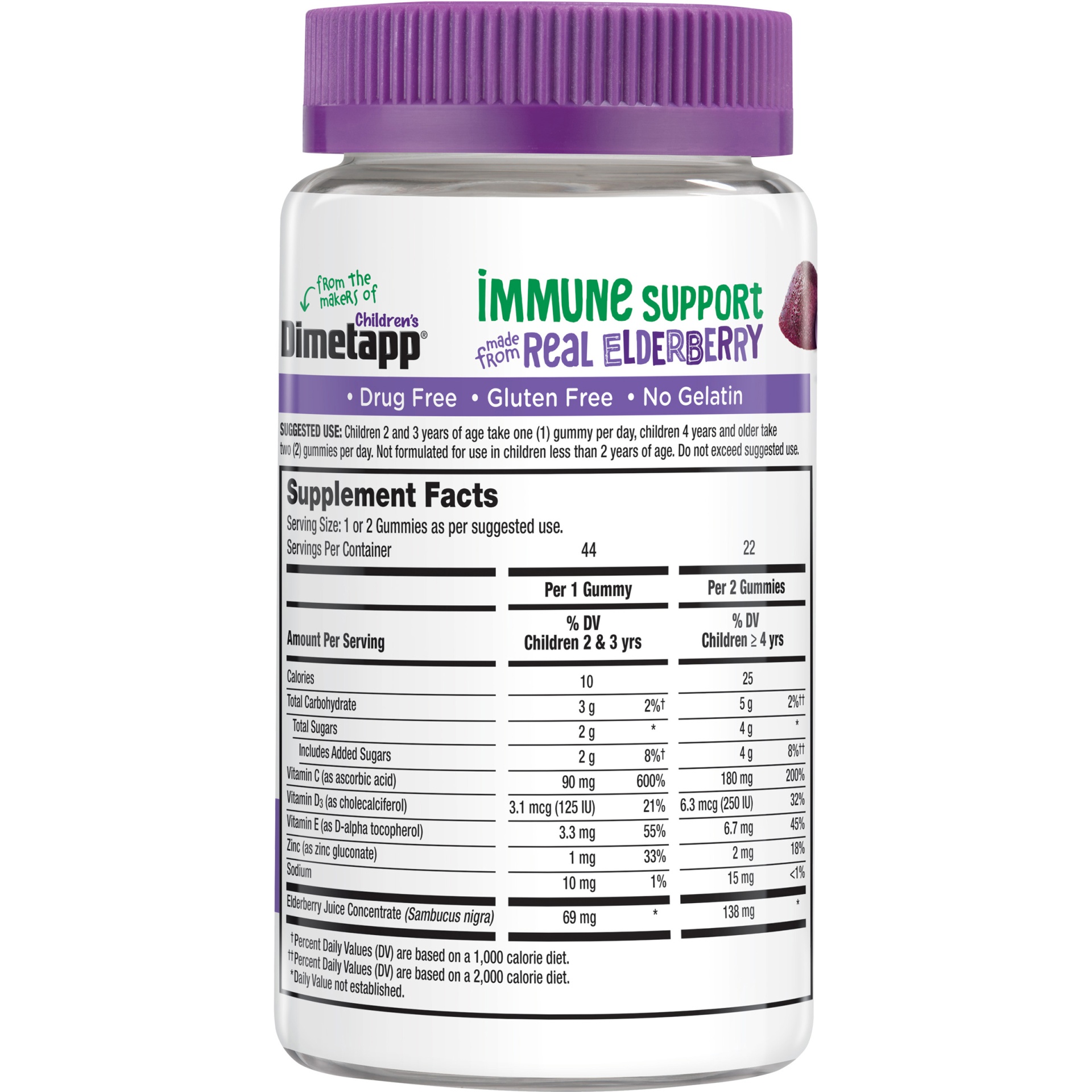 slide 6 of 7, Dimetapp Elderberry Gummies Immune Support For Kids, Vitamins C, D, E, & Zinc, No Artificial Colors, Flavors Or Sweeteners, 44 Gummies, 44 ct