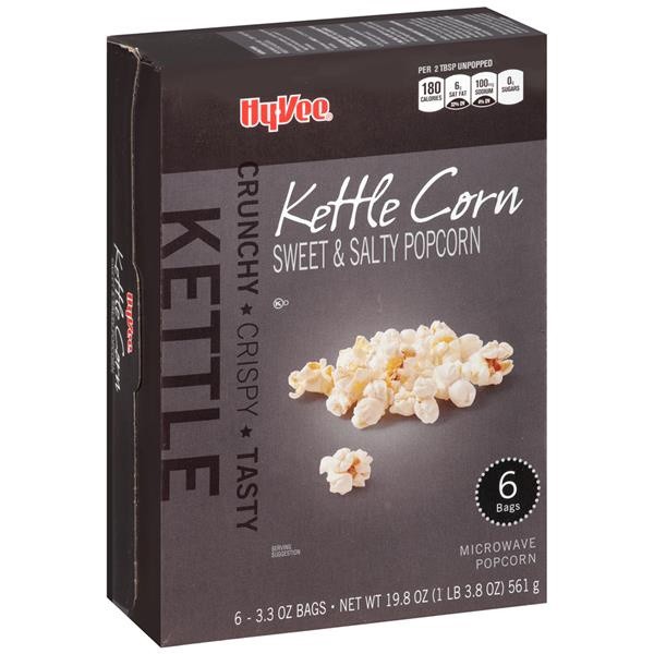 slide 1 of 1, Hy-Vee Kettle Corn Microwave Popcorn, 6 ct; 3.3 oz