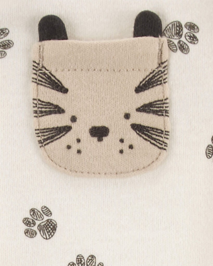 slide 2 of 2, Carter's Baby Paw Print 2-Way Zip Cotton Sleep & Play Ivory NB, 1 ct