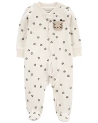Carter's Baby Paw Print 2-Way Zip Cotton Sleep & Play Ivory NB