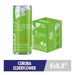 Red Bull Green Edition Energy Drink, Curuba Elderflower, 8.4 fl. oz., Pack of 4 cans, with 80mg Caffeine, Taurine & B Vitamins