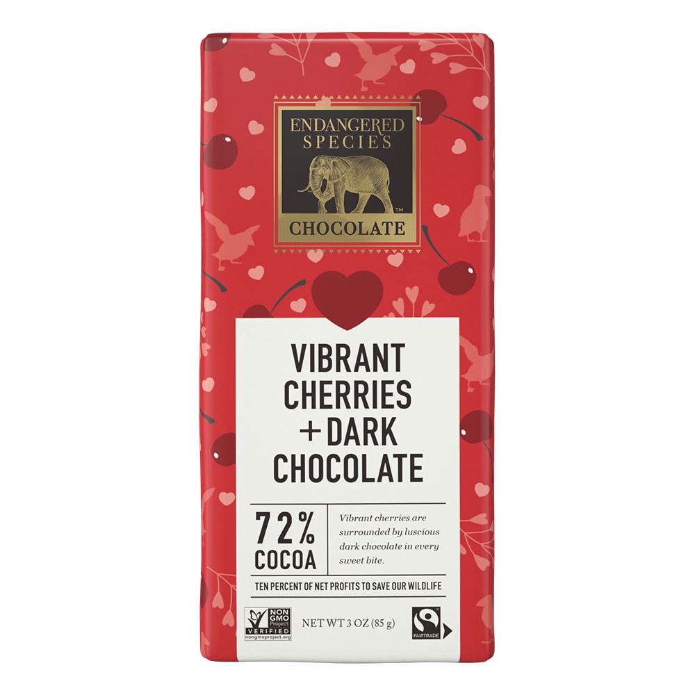 slide 1 of 2, Endangered Species 72% Cocoa Cherries Dark Chocolate 3 oz, 3 oz