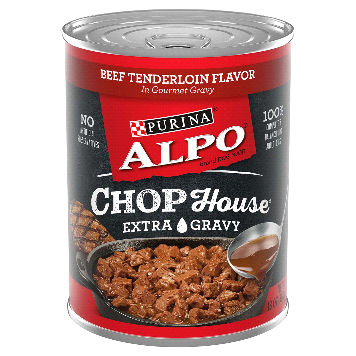 slide 1 of 1, Purina Alpo Gravy Wet Dog Food, Chop House Beef Tenderloin Flavor, 13 oz