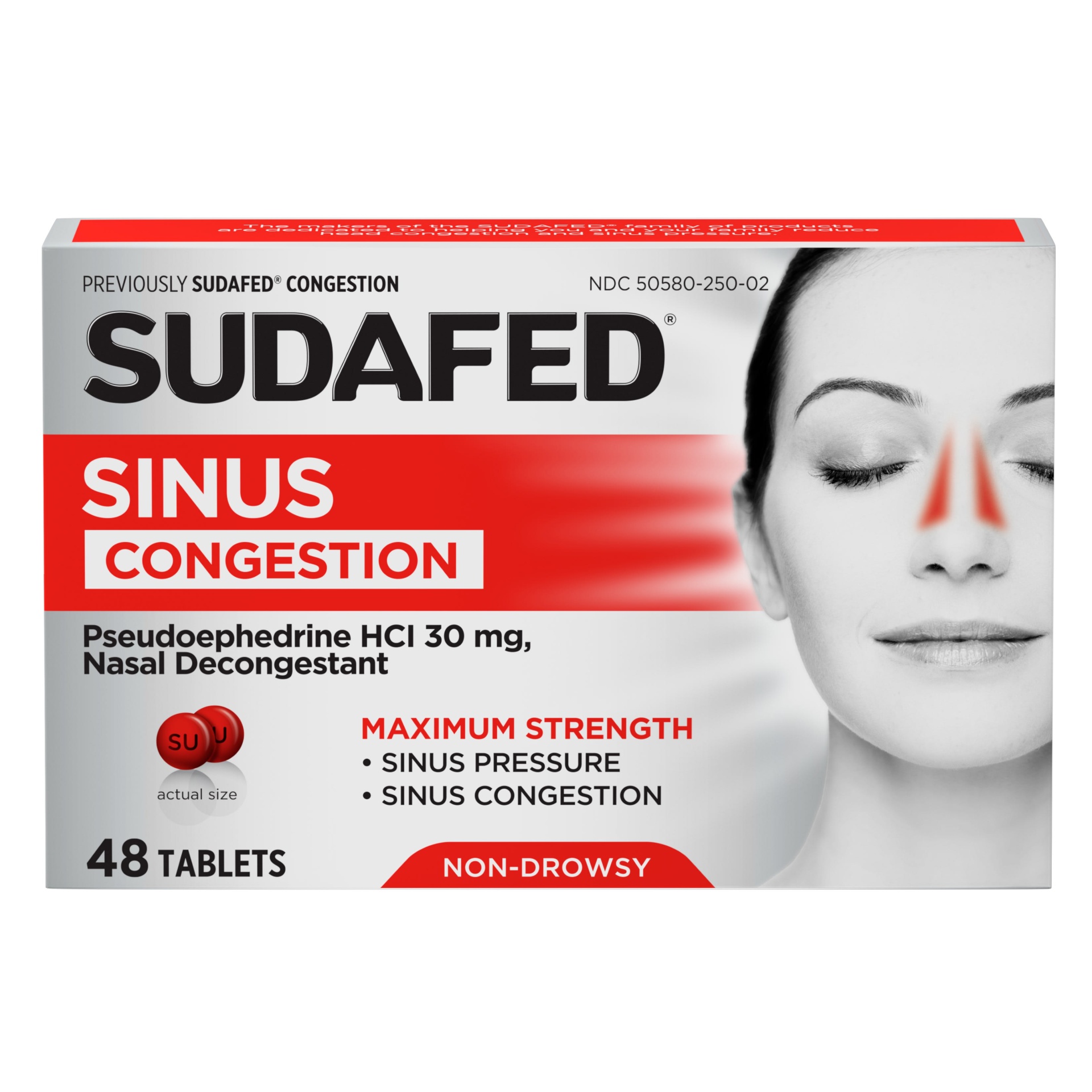 slide 1 of 5, Sudafed Tablets 30 mg Maximum Strength Non-Drowsy Sinus Congestion 48 ea, 