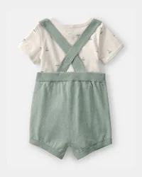Carters Baby 2-Piece Sailboat Overall Set - Green/Ivory Olive/Cream 18M