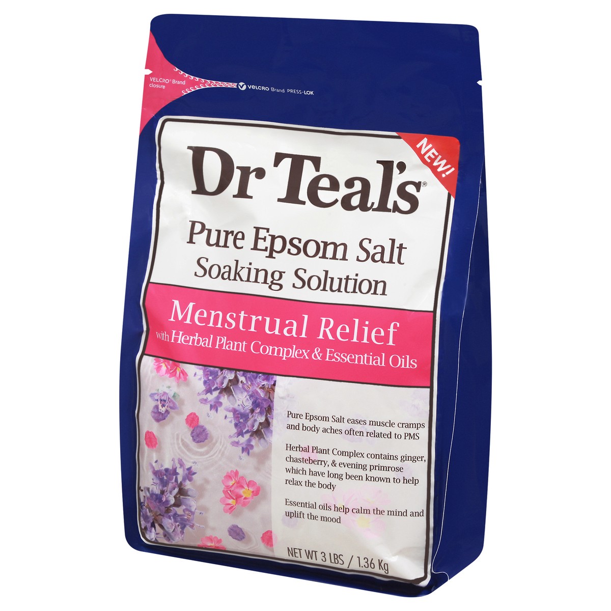 slide 3 of 13, Dr. Teal's Menstrual Relief Pure Epsom Salt Soaking Solution, 3 lb