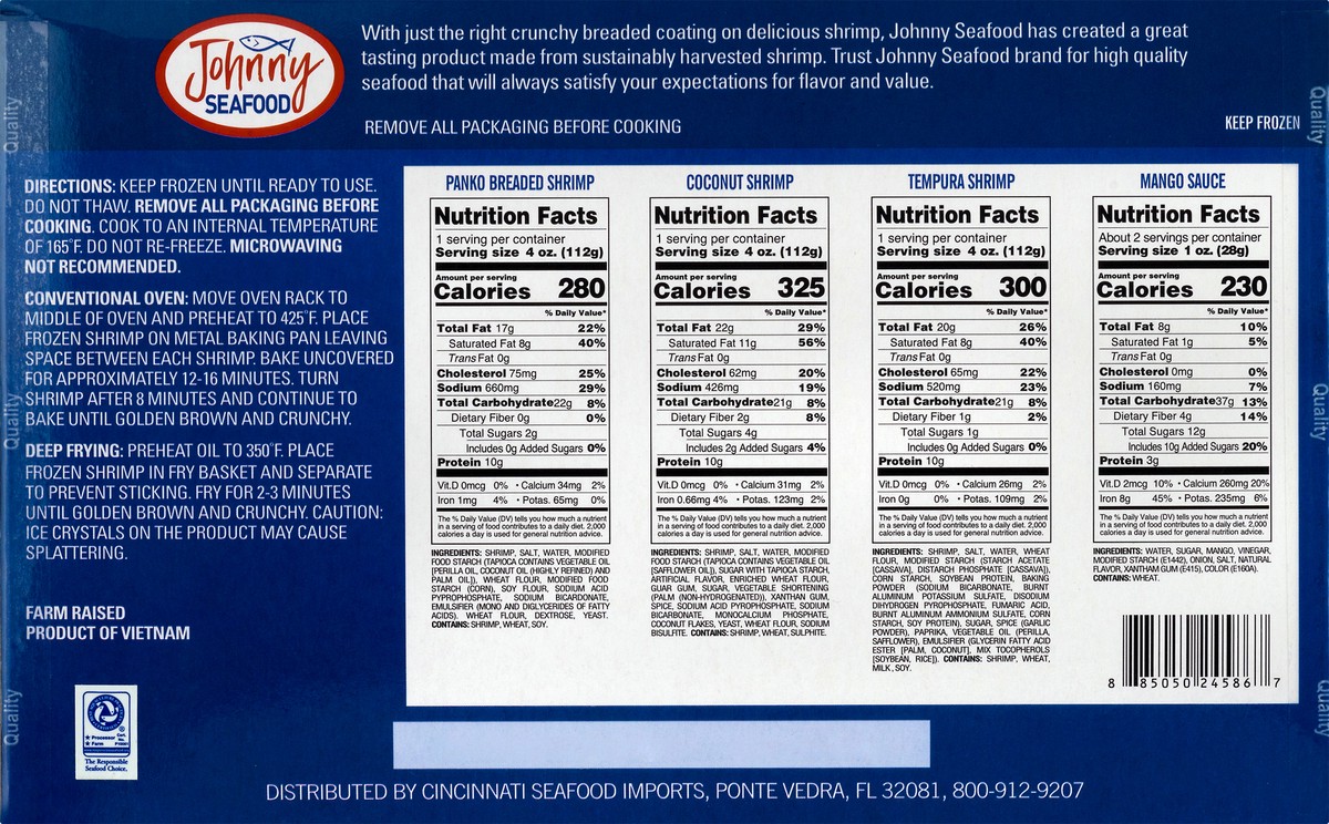 slide 6 of 12, Johnny Seafood Crispy Oven Ready Coconut/Breaded/Tempura Shrimp Party Pack 14 oz, 14 oz