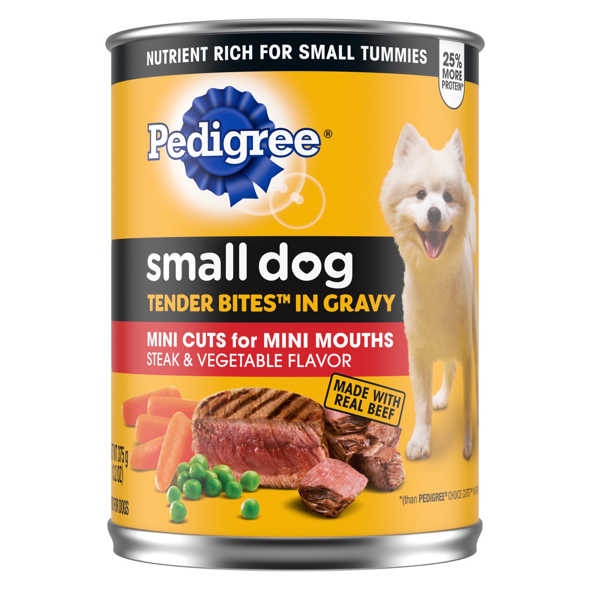 slide 1 of 4, Pedigree Small Dog Tender Bites In Gravy, Steak & Vegetable Flavor Canned Wet Dog Food, 13.2 oz