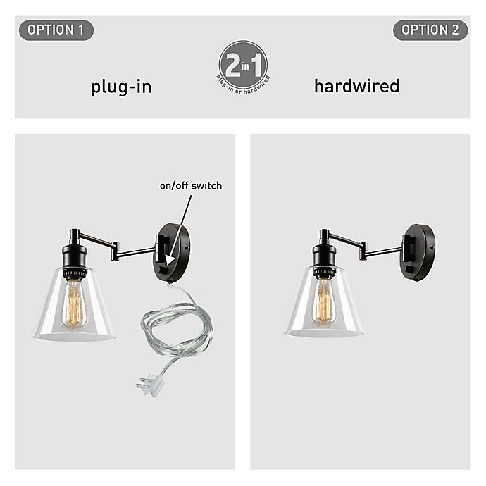 slide 2 of 13, Globe Electric LeClair 1-Light Plug-In/Hardwire Wall Sconce - Oil Rubbed Bronze with Clear Glass Shade, 1 ct