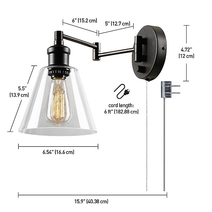 slide 4 of 13, Globe Electric LeClair 1-Light Plug-In/Hardwire Wall Sconce - Oil Rubbed Bronze with Clear Glass Shade, 1 ct