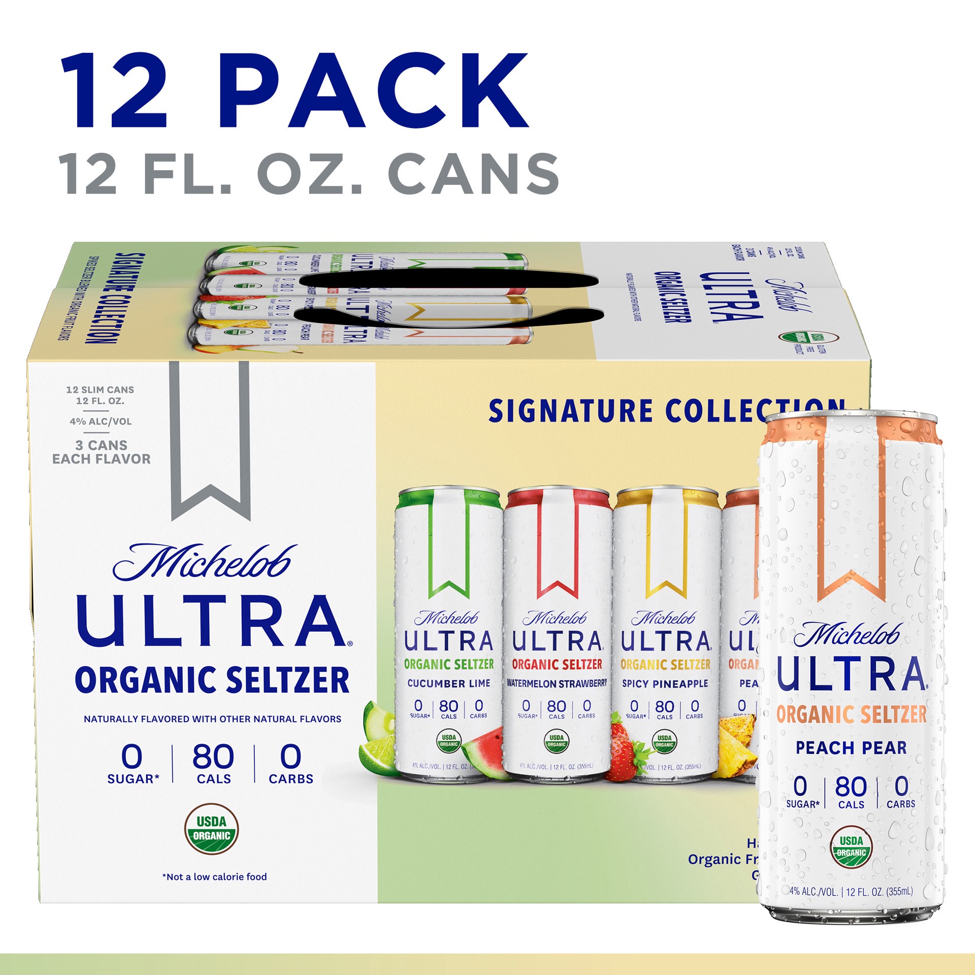 slide 3 of 10, Michelob ULTRA Organic Hard Seltzer, Variety Pack, 12 Pack, 12 FL OZ Slim Cans, 1 ct