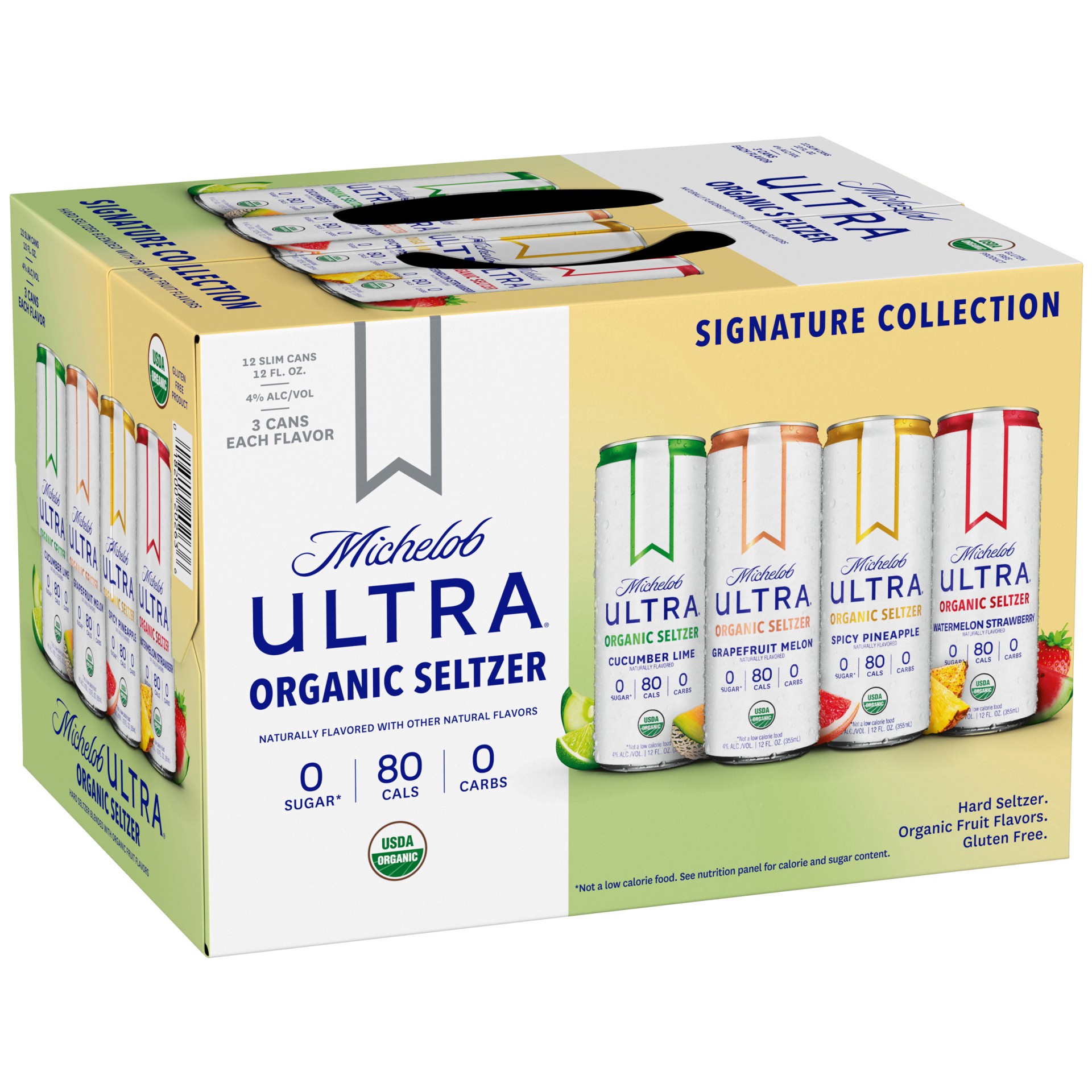 slide 1 of 10, Michelob ULTRA Organic Hard Seltzer, Variety Pack, 12 Pack, 12 FL OZ Slim Cans, 144 fl oz