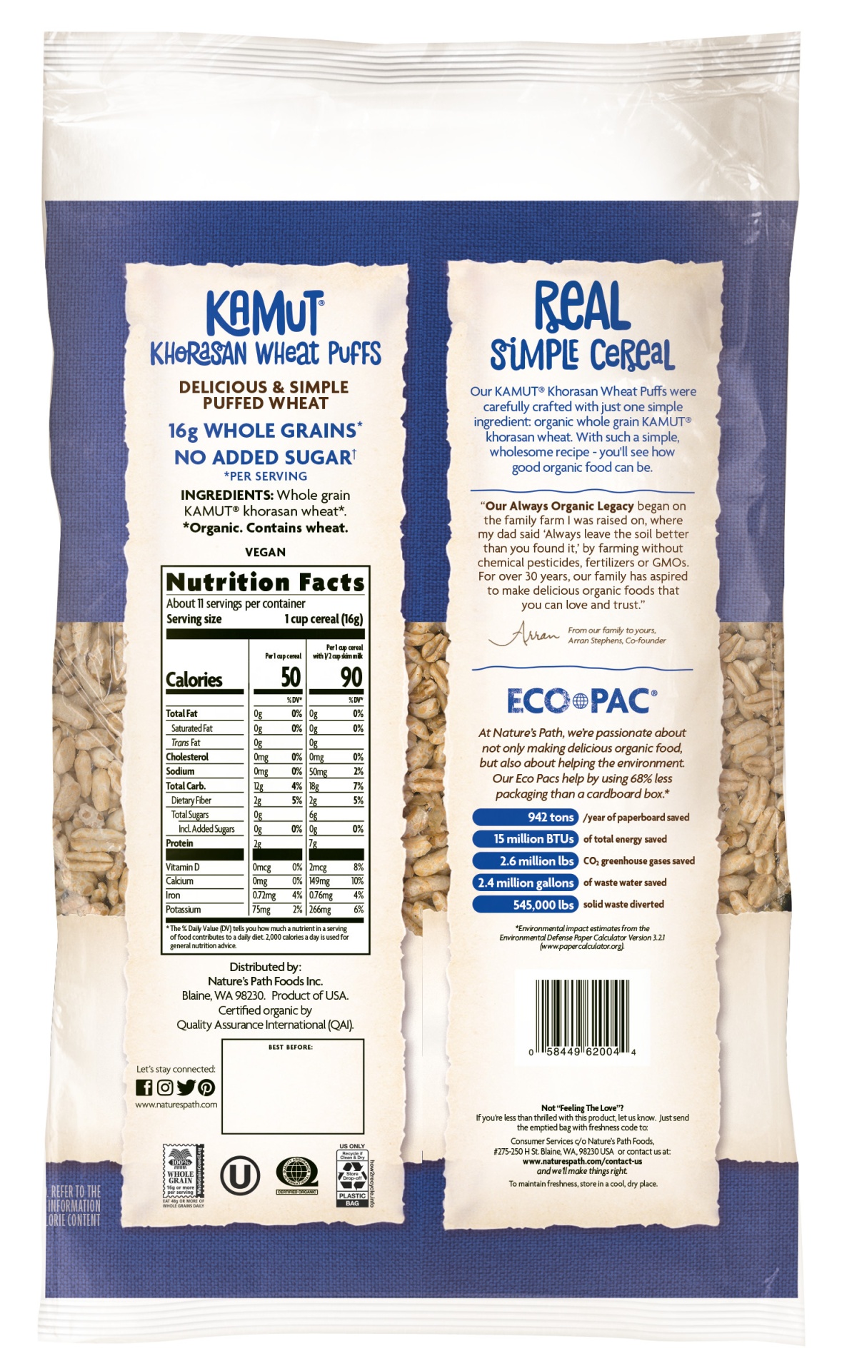 slide 4 of 6, Nature's Path Organic Kamut Khorasan Wheat Puffs Cereal 6 oz Bag, 6 oz