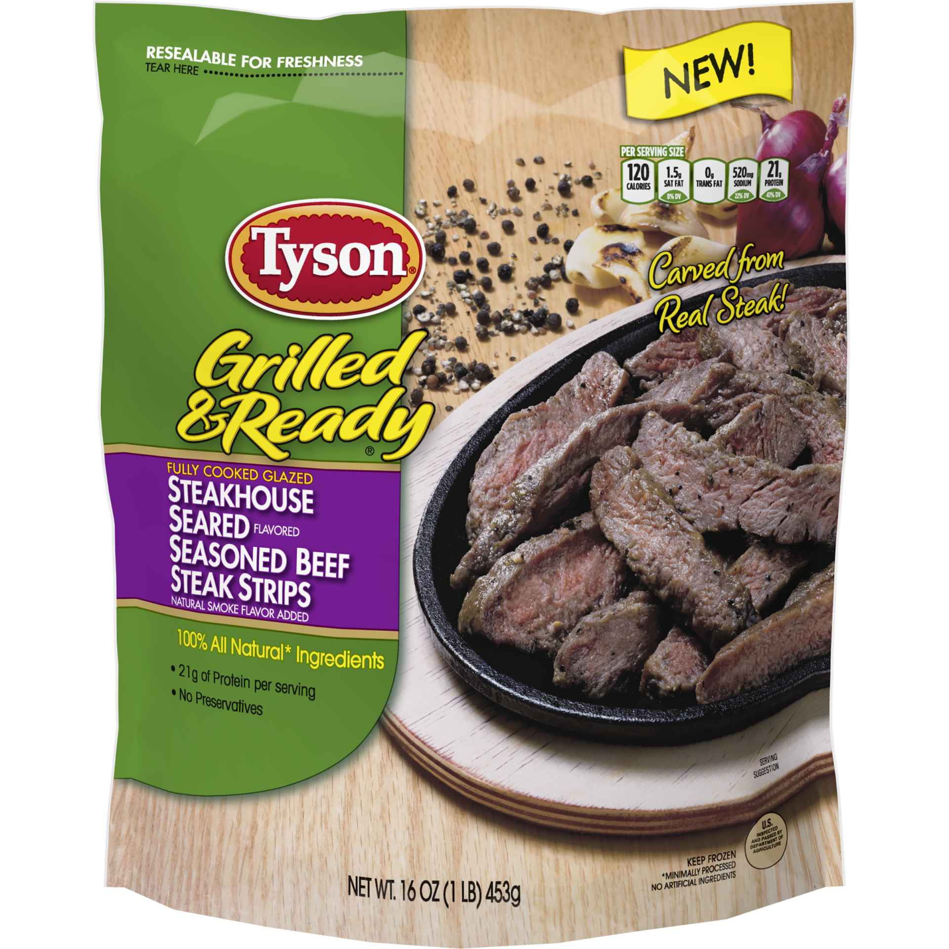 slide 1 of 1, Tyson Grilled & Ready Steakhouse Seasoned Beef Steak Strips, 16 oz