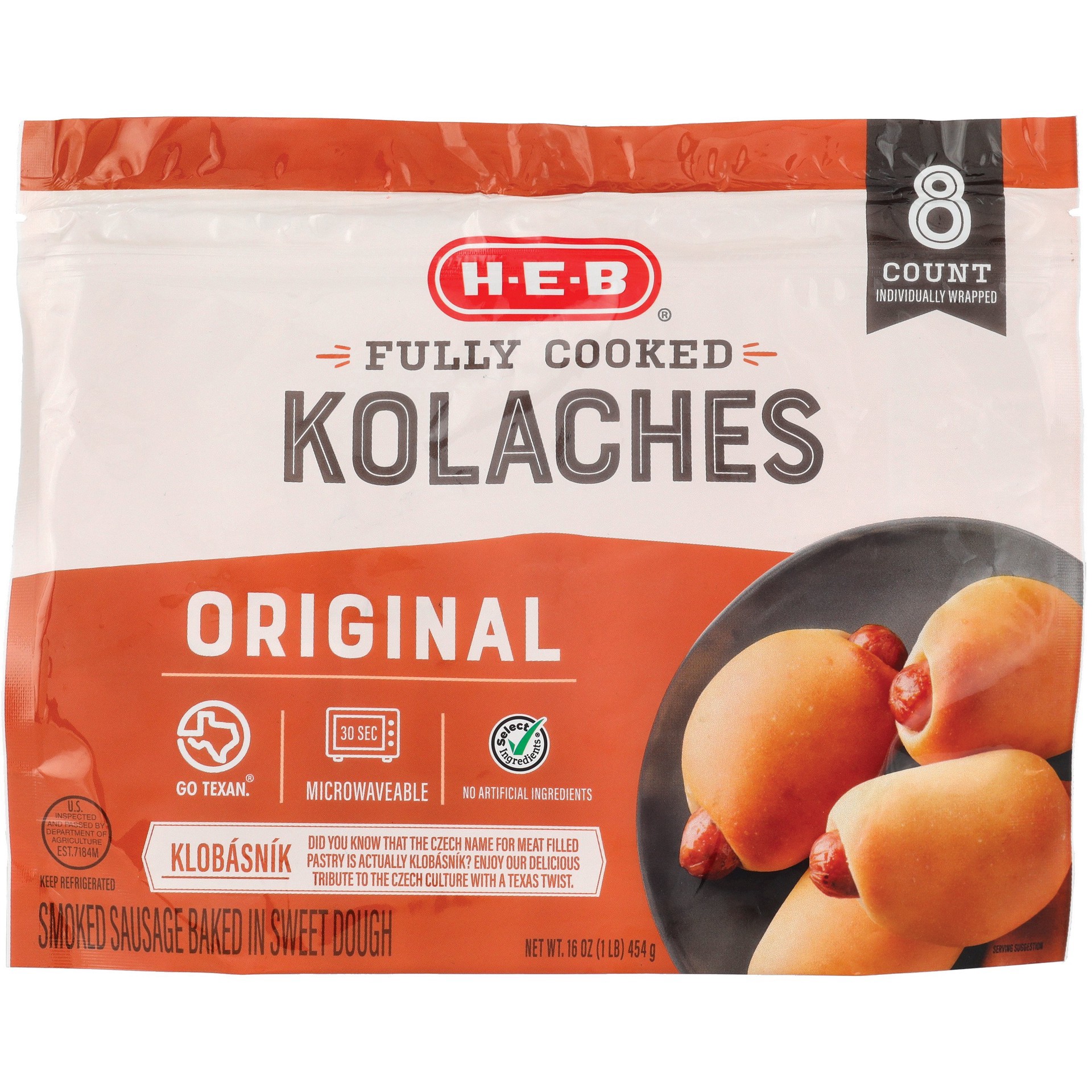 slide 1 of 1, H-E-B Original Sausage Kolaches, 8 ct