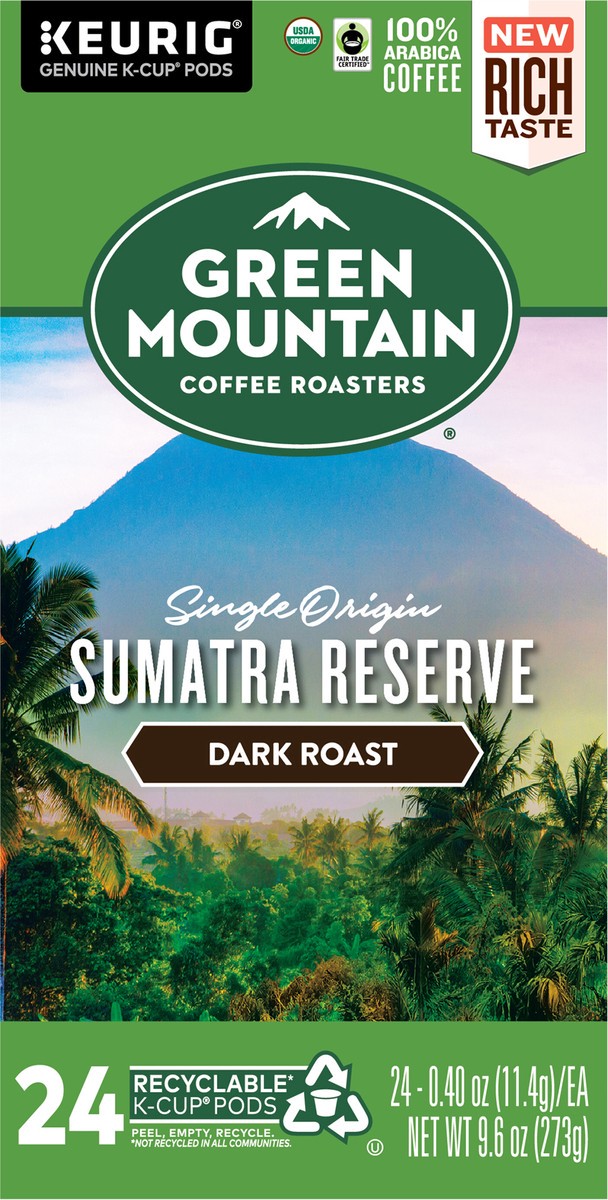 slide 7 of 10, Green Mountain Coffee Sumatra Reserve Coffee, Keurig Single-Serve K-Cup pods, Dark Roast - 24 ct, 24 ct