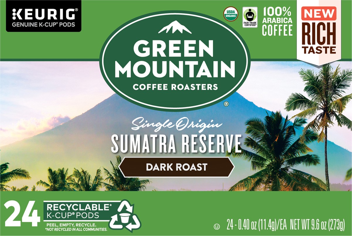 slide 9 of 10, Green Mountain Coffee Sumatra Reserve Coffee, Keurig Single-Serve K-Cup pods, Dark Roast - 24 ct, 24 ct