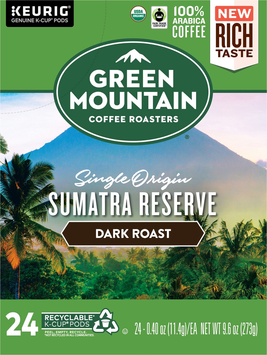 slide 6 of 10, Green Mountain Coffee Sumatra Reserve Coffee, Keurig Single-Serve K-Cup pods, Dark Roast - 24 ct, 24 ct