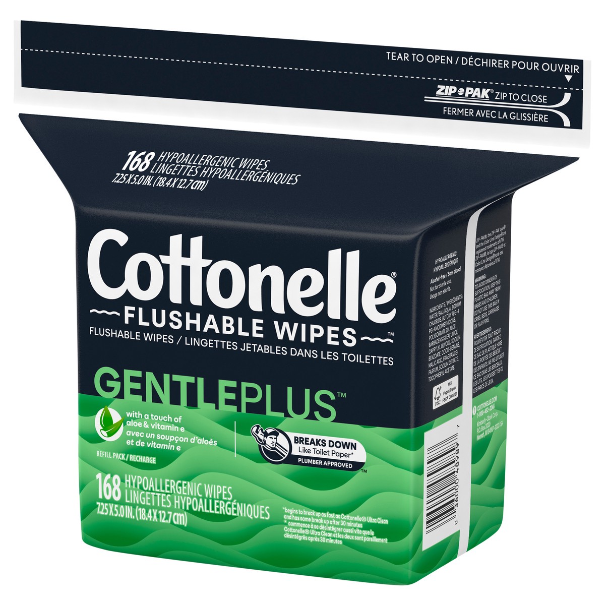 slide 10 of 10, Cottonelle GentlePlus Flushable Wet Wipes with Aloe & Vitamin E, Adult Wet Wipes, 1 Refill Pack, 168 Wipes Per Pack, 168 ct