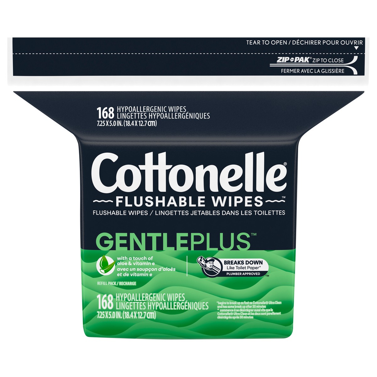 slide 2 of 10, Cottonelle GentlePlus Flushable Wet Wipes with Aloe & Vitamin E, Adult Wet Wipes, 1 Refill Pack, 168 Wipes Per Pack, 168 ct