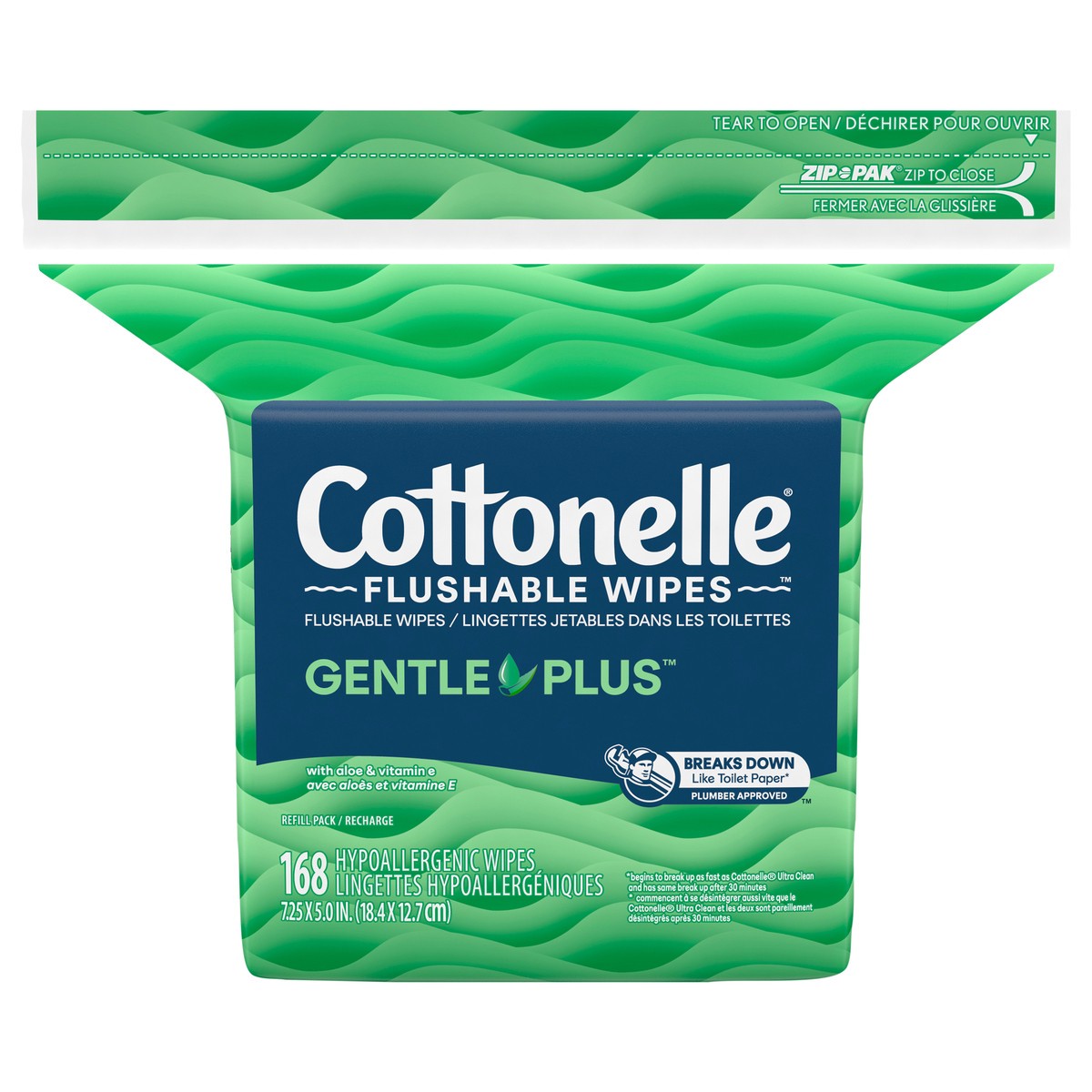 slide 1 of 10, Cottonelle GentlePlus Flushable Wet Wipes with Aloe & Vitamin E, Adult Wet Wipes, 1 Refill Pack, 168 Wipes Per Pack, 168 ct