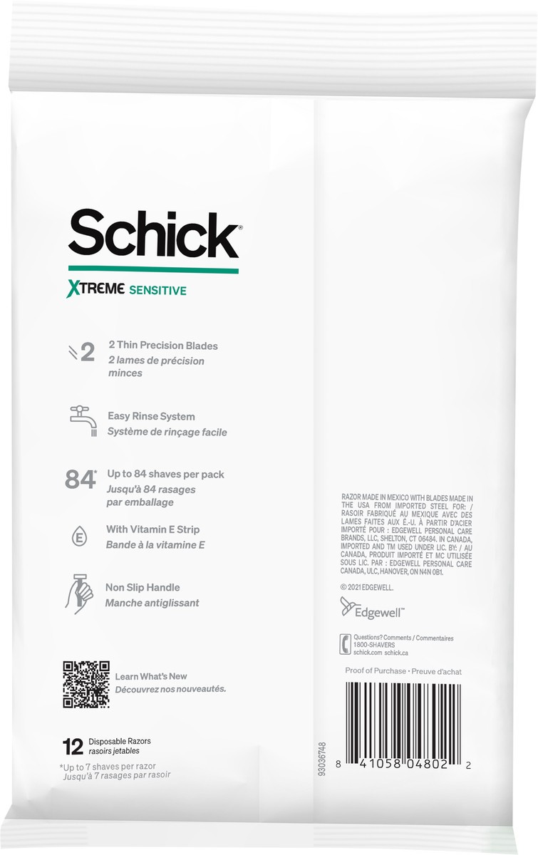 slide 9 of 11, Schick Xtreme 2 Sensitive Disposable Razor, 12 ct