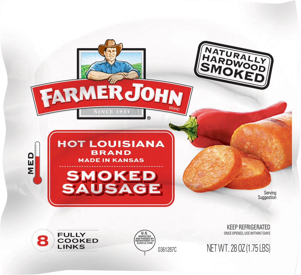 slide 2 of 6, Farmer John Hot Louisiana Brand Smoked Sausage, 8 ct