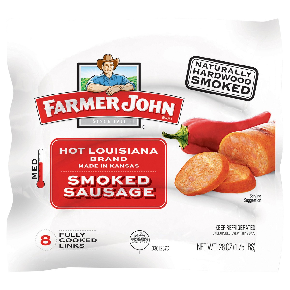 slide 1 of 6, Farmer John Hot Louisiana Brand Smoked Sausage, 8 ct