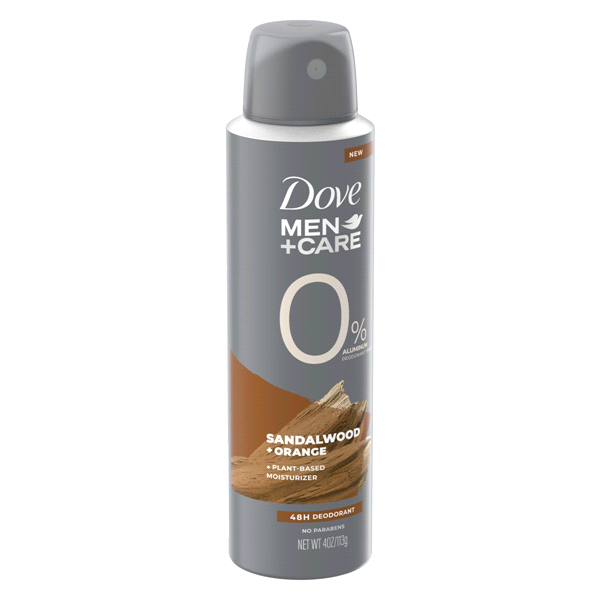 slide 9 of 9, Dove Men+Care Aluminum Free Dry Spray Sandalwood + Amber, 4 oz, 4 oz