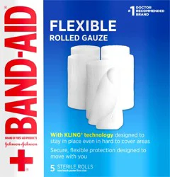 BAND-AID Band Aid Brand Flexible Rolled Medical Gauze, 3 in x 2.1 yd, 5 ct