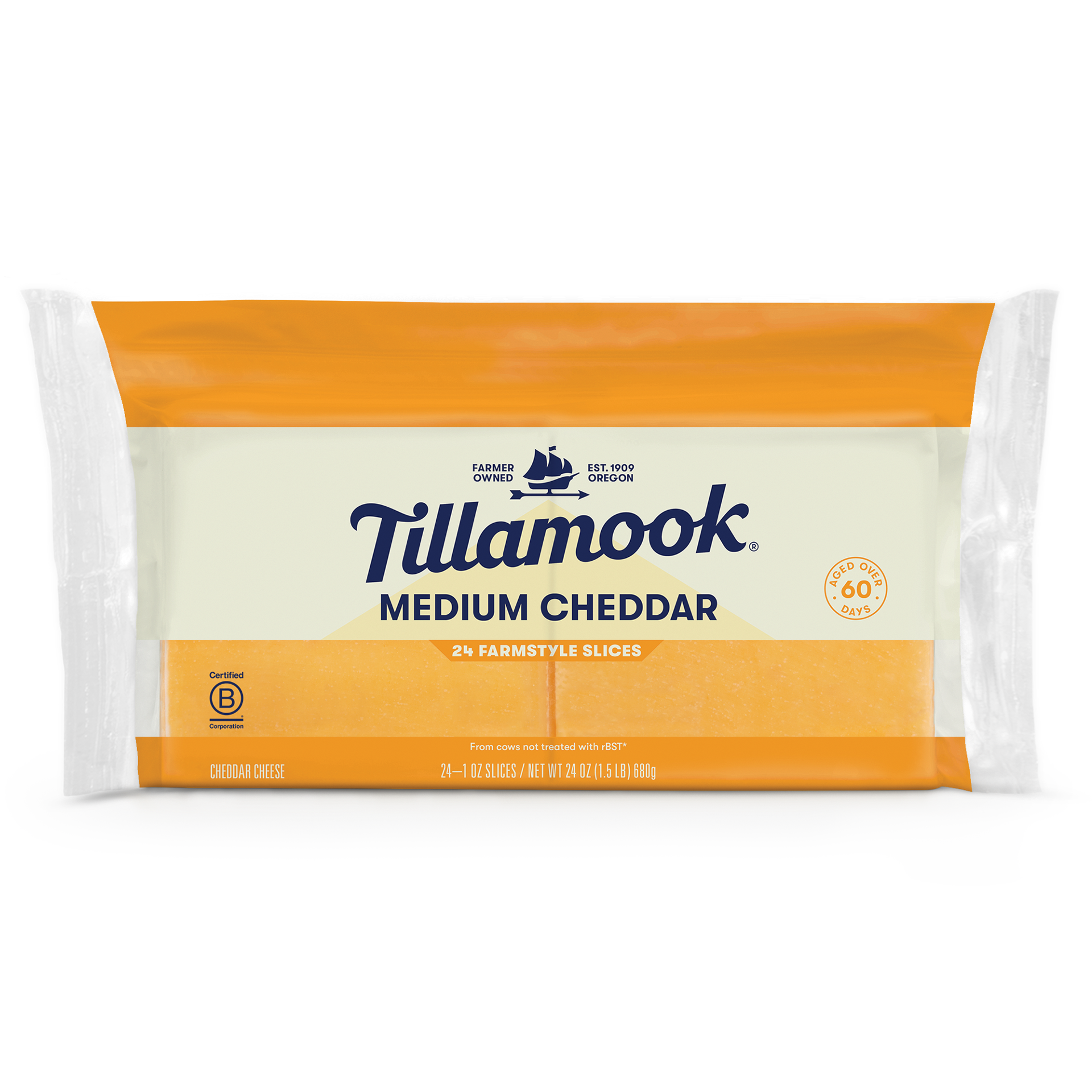 slide 1 of 4, Tillamook Farmstyle Thick Cut Medium Cheddar Cheese Slices, 24oz, 680 g