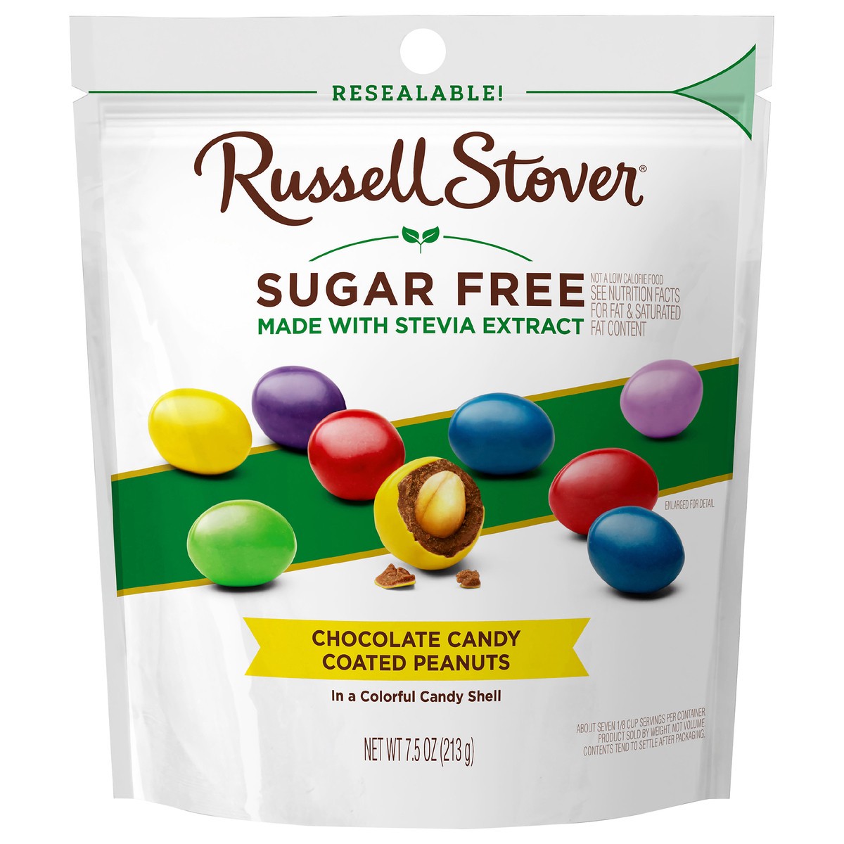 slide 1 of 8, Russell Stover Sugar Free Chocolate Candy Coated Peanuts, 7.5 oz. bag, 7.5 oz