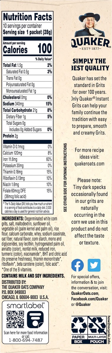 slide 6 of 11, Quaker Instant Grits Butter 0.98 Oz 10 Count, 10 ct