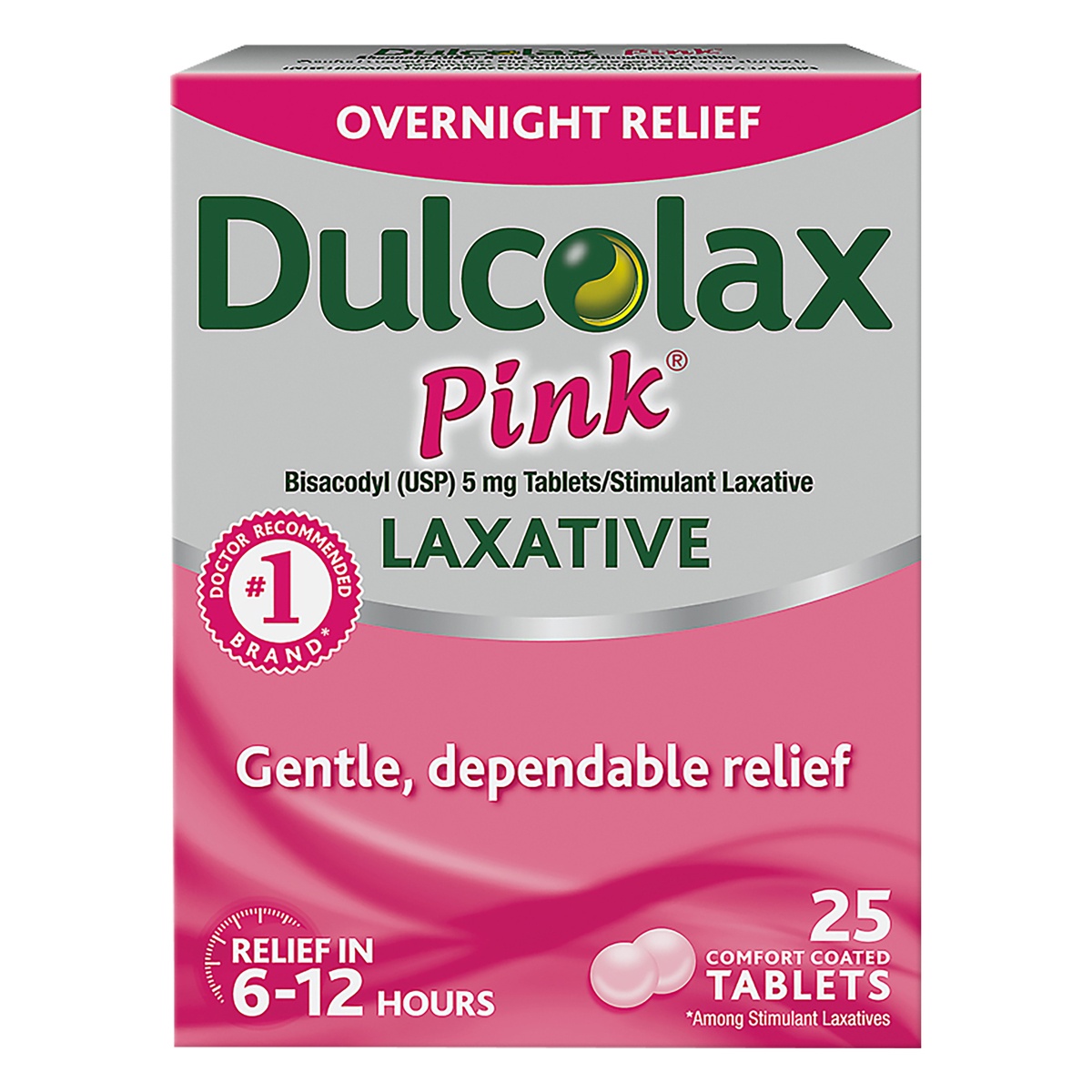 slide 1 of 3, Dulcolax Pink Tablets Overnight Relief 5 mg Laxative 25 ea, 25 ct