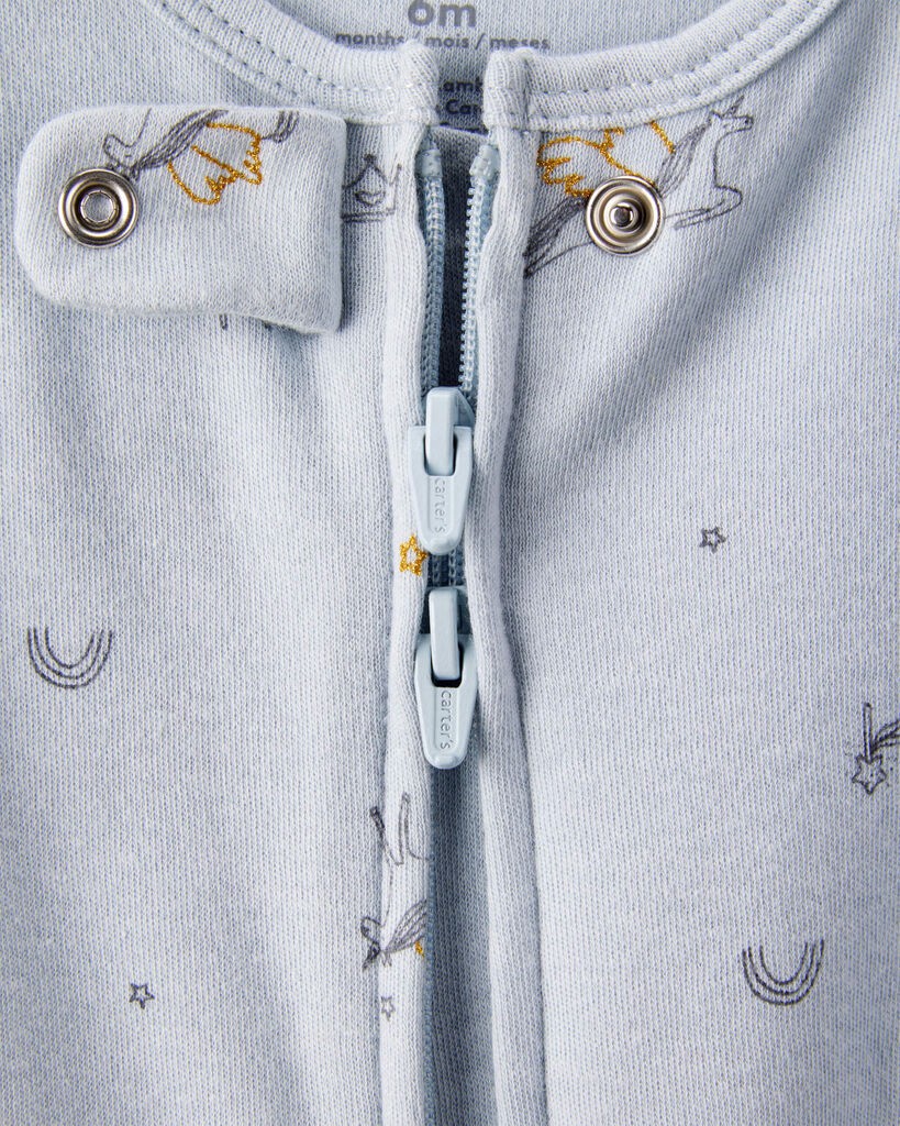 slide 3 of 3, Carter's Baby Girl Unicorn Star Print 100% Cotton Long-Sleeve 2-Way Zip Sleep & Play - Blue Blue 3M, 1 ct