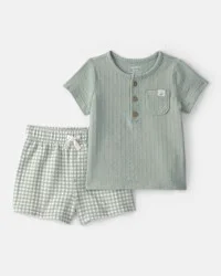 Carter's Baby 2-Piece Gingham Top & Short Set - Green - 3M